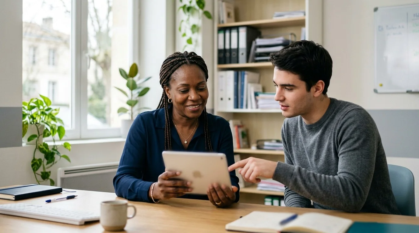 Une responsable de service à domicile consulte l’activité du jour sur tablette